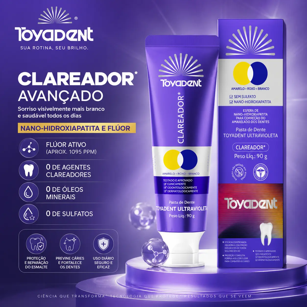 Pasta Roxa Clareadora Toyadent — creme dental clareador com tecnologia violeta